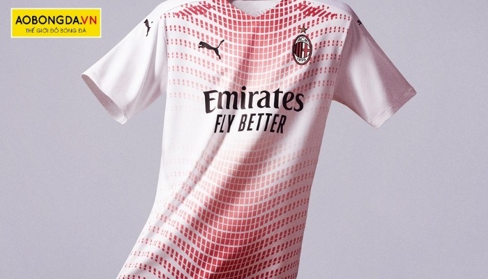 Mẫu áo đá banh AC Milan sân khách 2020 có viền cổ màu đỏ
