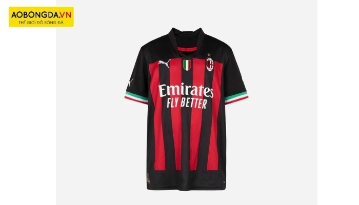Mẫu áo AC Milan sân nhà 2022 thiết kế viền tay áo ba màu hài hòa