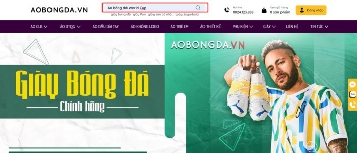 Nhập từ khóa sản phẩm mà bạn muốn mua trên trang web aobongda.vn