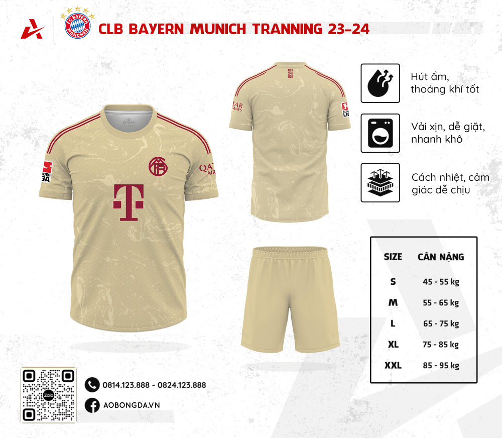 ÁO CLB BAYERN MUNICH TRAINING 2023 - 2024 MÀU ĐỒNG