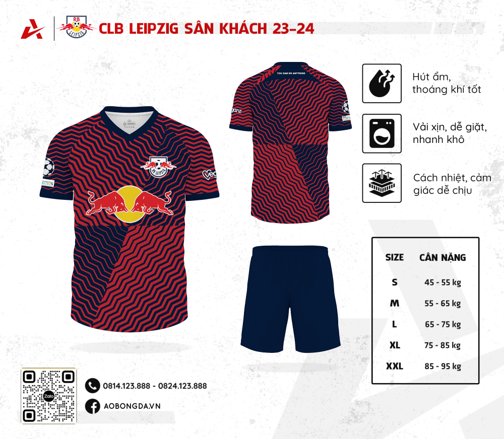 ÁO CLB LEIPZIG SÂN KHÁCH 2023 - 2024 MÀU ĐỎ