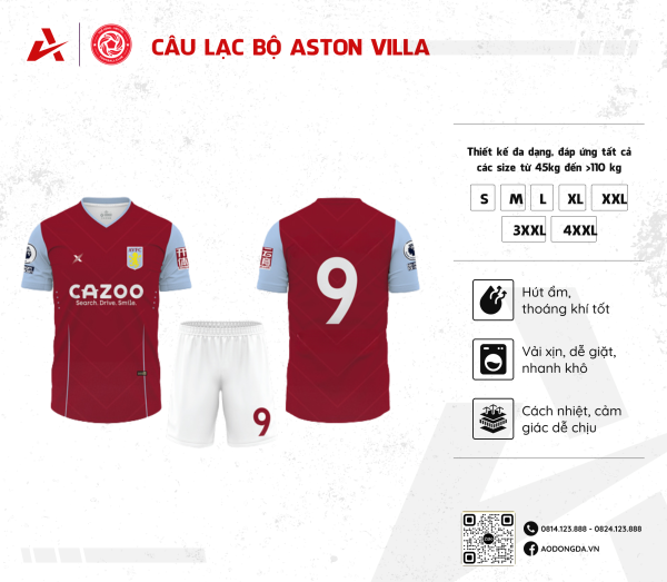 Áo bóng đá CLB Aston Villa Sân Nhà 2024 - 2025