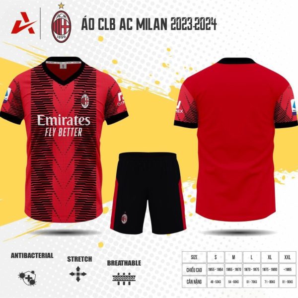 Áo Đá Bóng Câu Lạc Bộ AC Milan Đỏ Đen 2023-2024